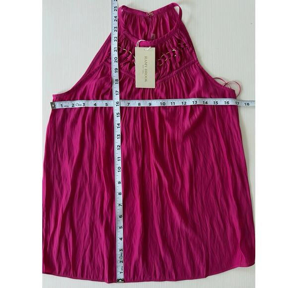 Ramy Brook Katie Dark Pink Halter Top Gold Ring Satin Blouse NWT | Size Small - Picture 11 of 16